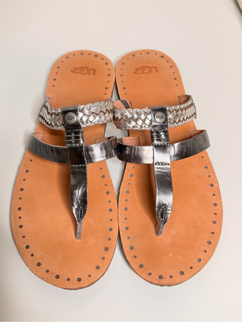 Ugg Australia Audra Braided Thong Sandals Women’s Metallic Leather Flip Flops